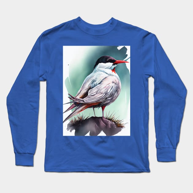 Arctic Tern - Watercolor Paint Long Sleeve T-Shirt by ABART BY ALEXST 